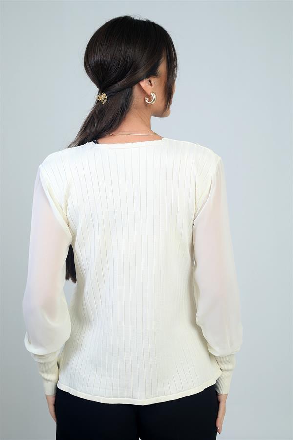 Pull sans manches en mousseline à col en V pour femme