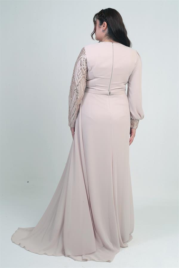 Robe longue en mousseline grande taille pour femme, ornée de sequins et de perles, doublée et à taille fleurie.