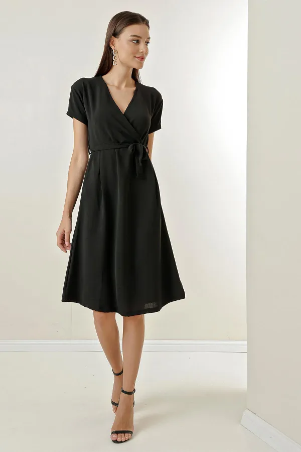 Double-Breasted Pleated Waist Belted Aerobin Dress