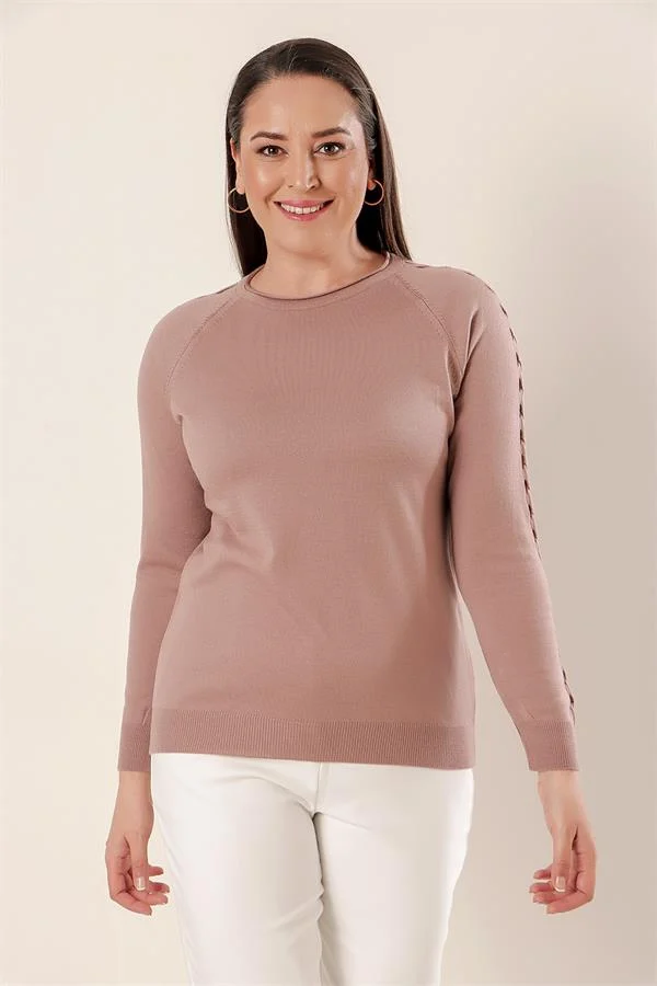 Kol Detaylı Büyük Beden Akrilik Kazak