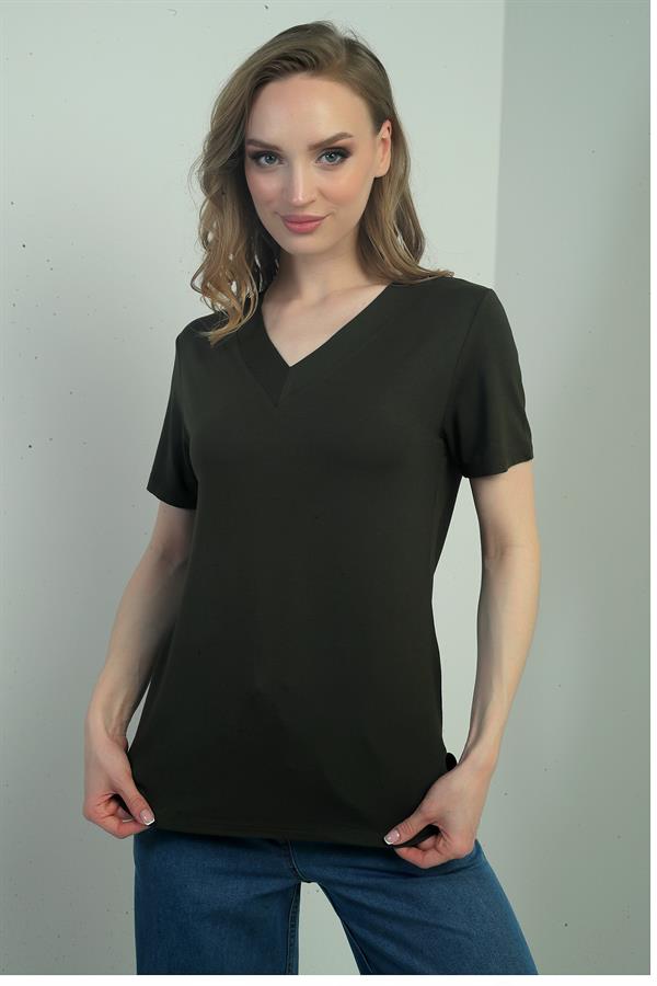 Women's V-Neck Short-Sleeve Blouse with Slit