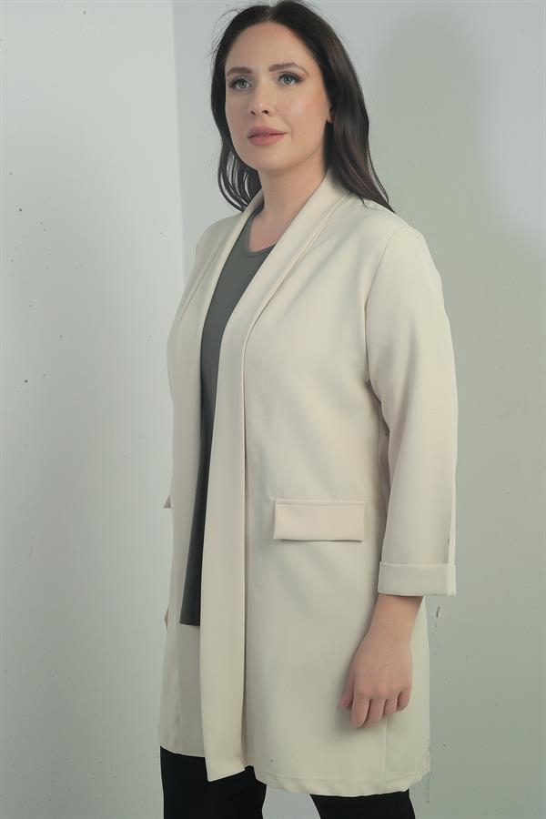 Shawl Collar Fake Pocket Lycra Max Long Jacket