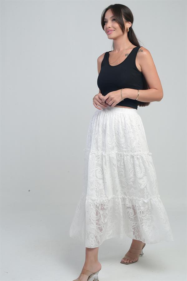 Kadın Beli Lastikli Astarlı Karışık Desenli Tül Etek