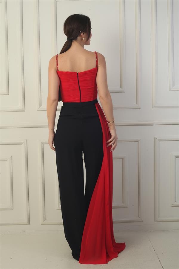 Women's Strappy Jumpsuit with Beaded Details and Chiffon Crepe Top