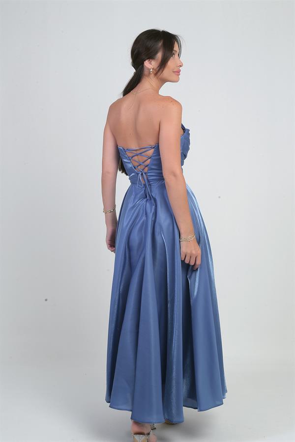 Robe midi bustier en satin organza doublée à col en V pour femme