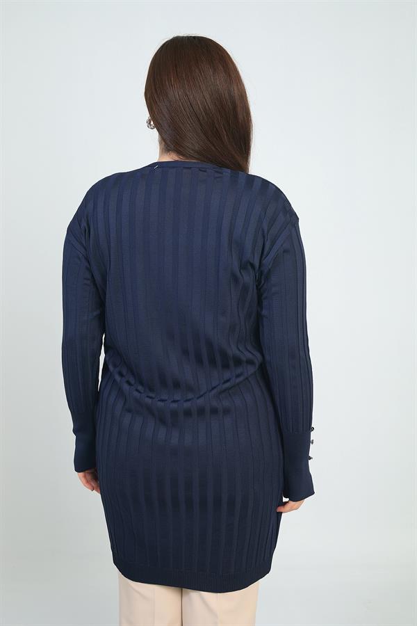 Cardigan long en lycra côtelé épais avec boutons sur les manches pour femme, grande taille