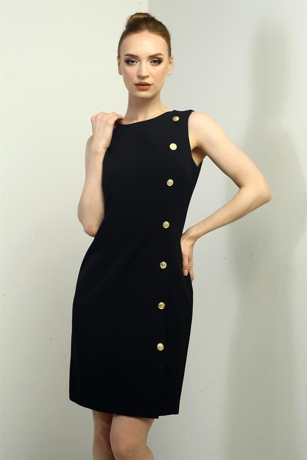 Kadın Kendinden Telalı Yan Düğmeli Kısa Elbise