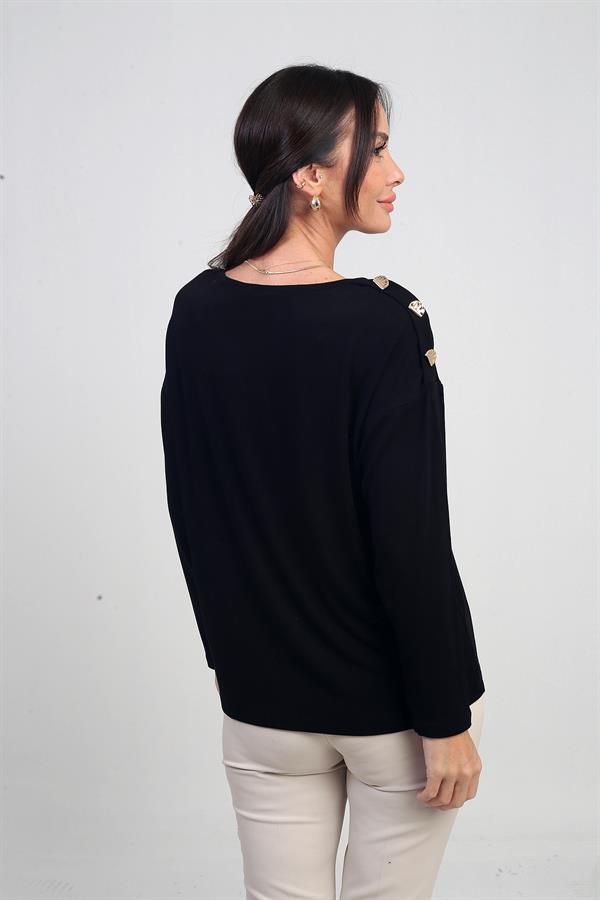 Blouse en lycra à col en V et boutons sur les épaules pour femme, couleur fraise.