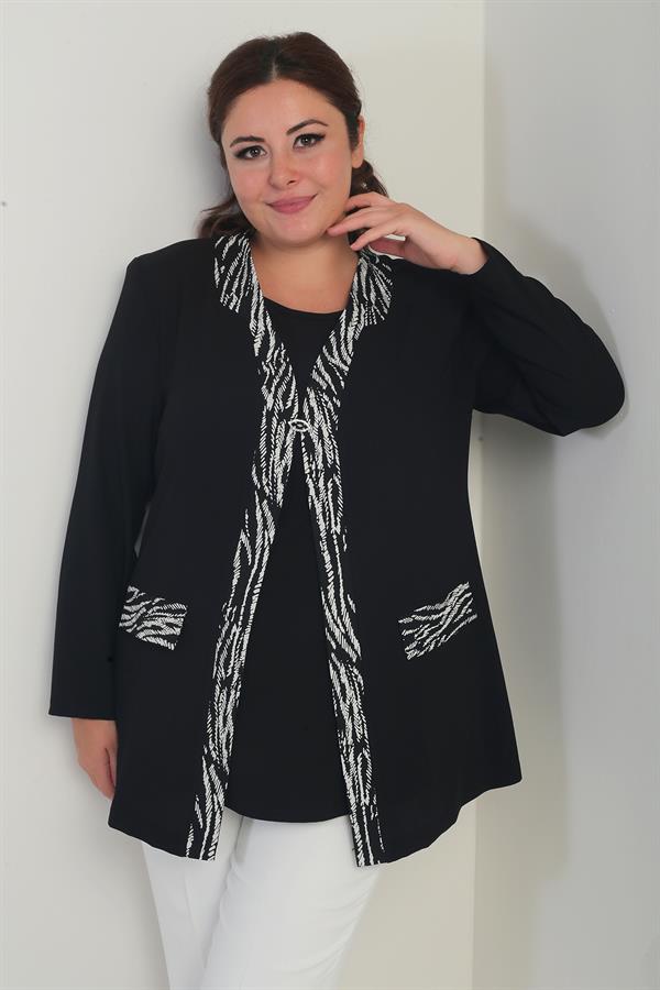 Women's Sleeveless Lycra Blouse and Crepe Jacket with Front Stripe Pattern, Plus Size 2-Piece Set