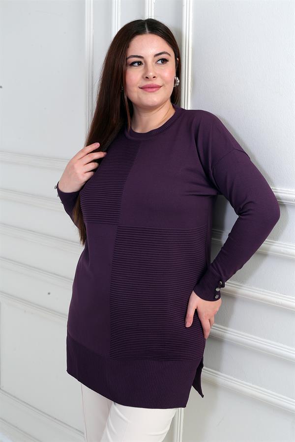 Blouse tunique grande taille pour femme avec détails de boutons sur les manches