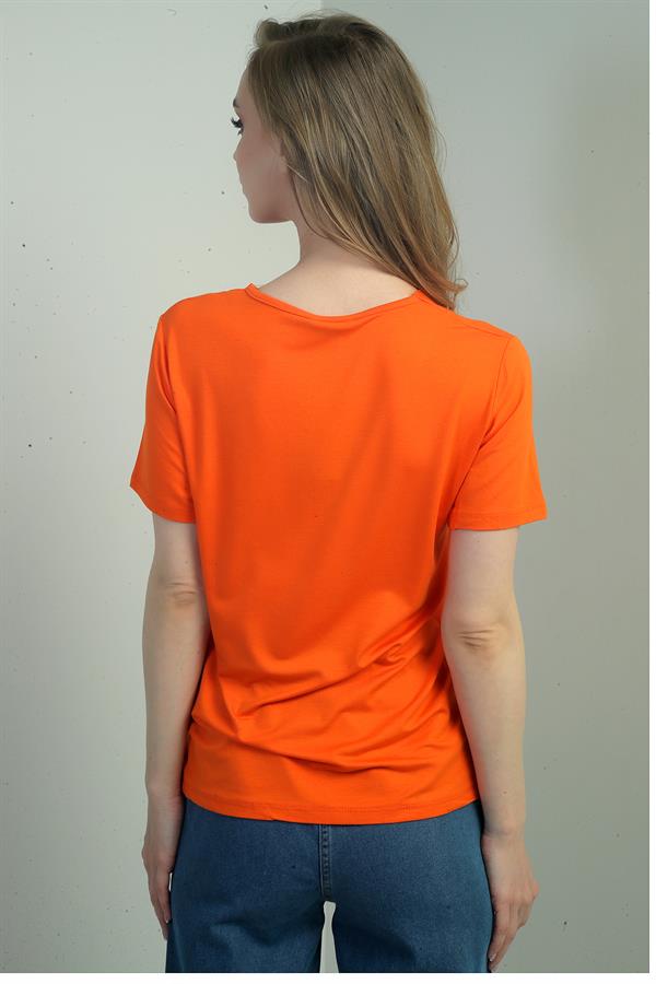 Women's V-Neck Short-Sleeve Blouse with Slit