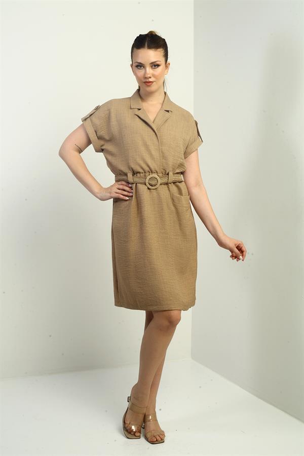 Women's Dress with Patch Pockets and Belt Waist