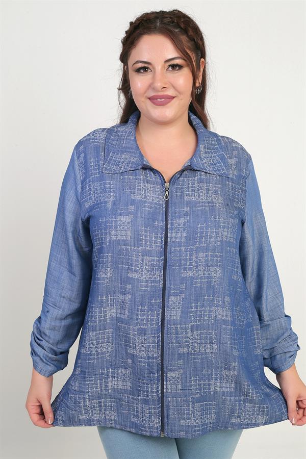 Veste grande taille pour femme avec manches repliées et fermeture éclair sur le devant