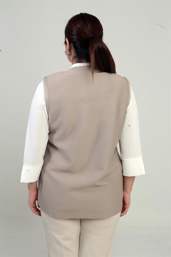 Gilet court en maille pour femme grande taille, à motif floral et poche