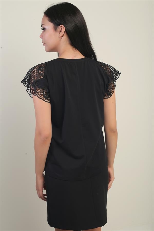 Women's Round Neck Short Lace Sleeve Lycra Blouse