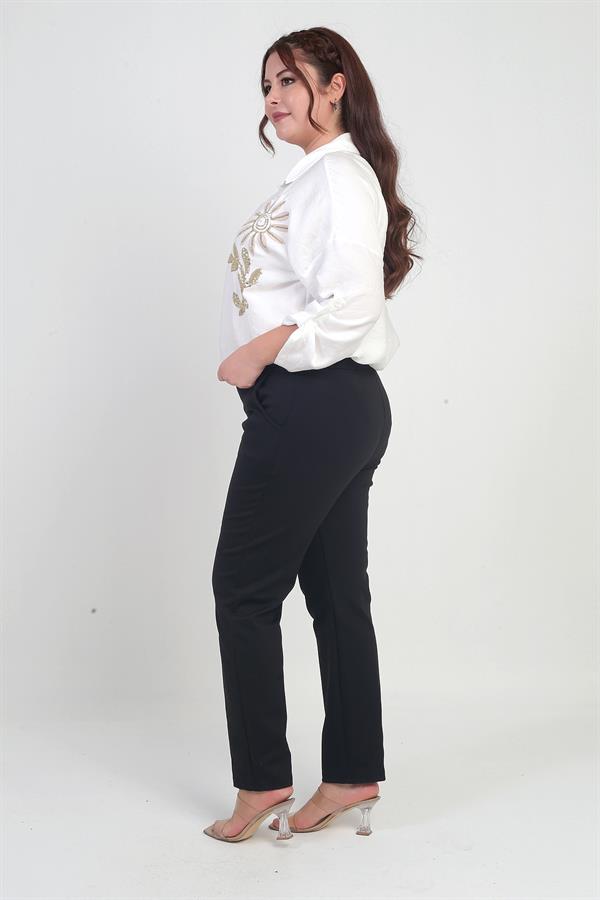 Pantalon grande taille pour femme, taille élastique, poches latérales, entièrement en Lycra, jambes renforcées, coupe classique, grandes tailles