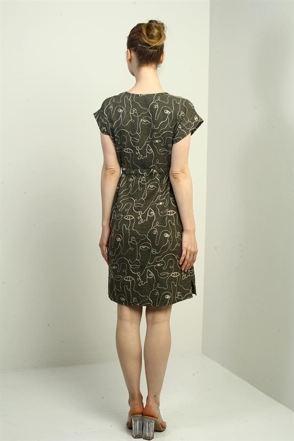 Women's Half-Button Front Laced Waist Embroidered Dress