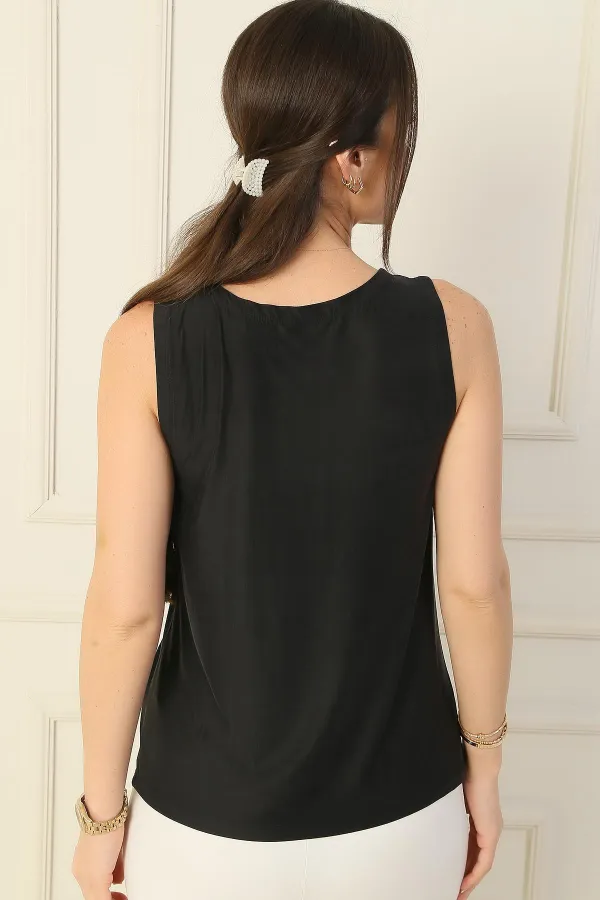 V-Neck Front Pleated Lycra Blouse