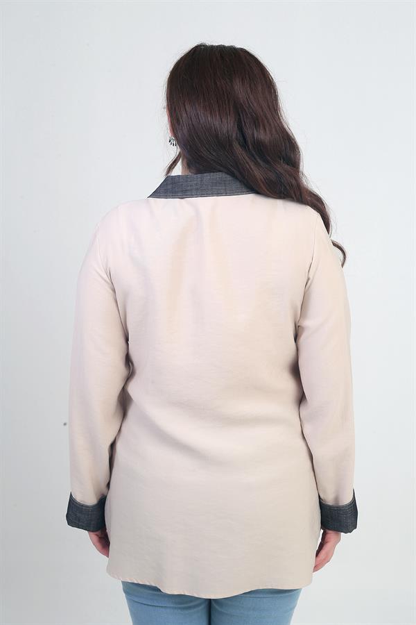 Chemise en lyocell grande taille pour femme avec application en denim brodée sur le devant