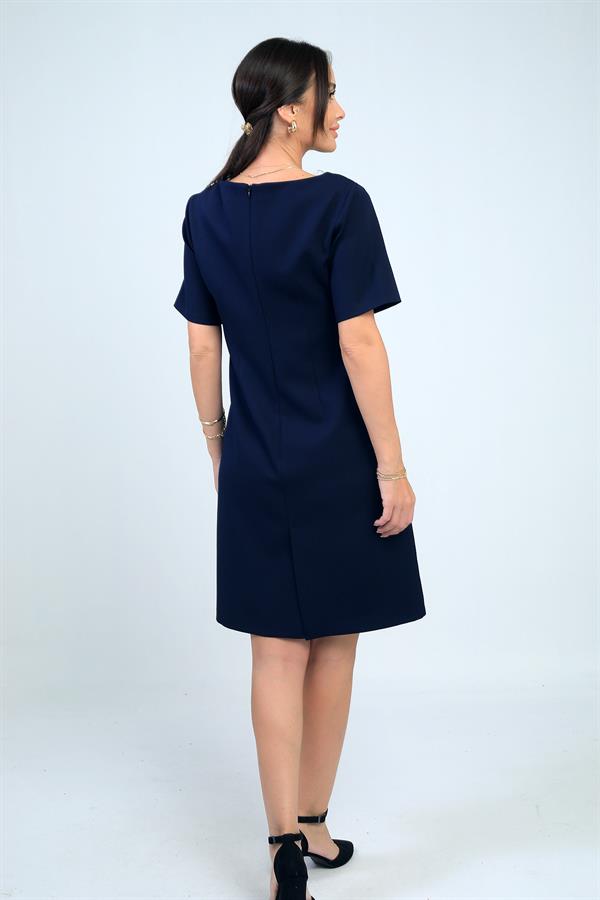 Kadın Kendinden Telalı Biyeli Önü Fermuar Detaylı Kısa Elbise