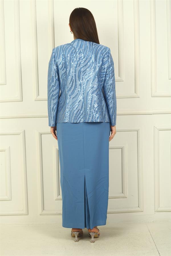 Sequin Jacket, Half-Sleeve Lined Crepe Dress, Plus Size 2-Piece Set
