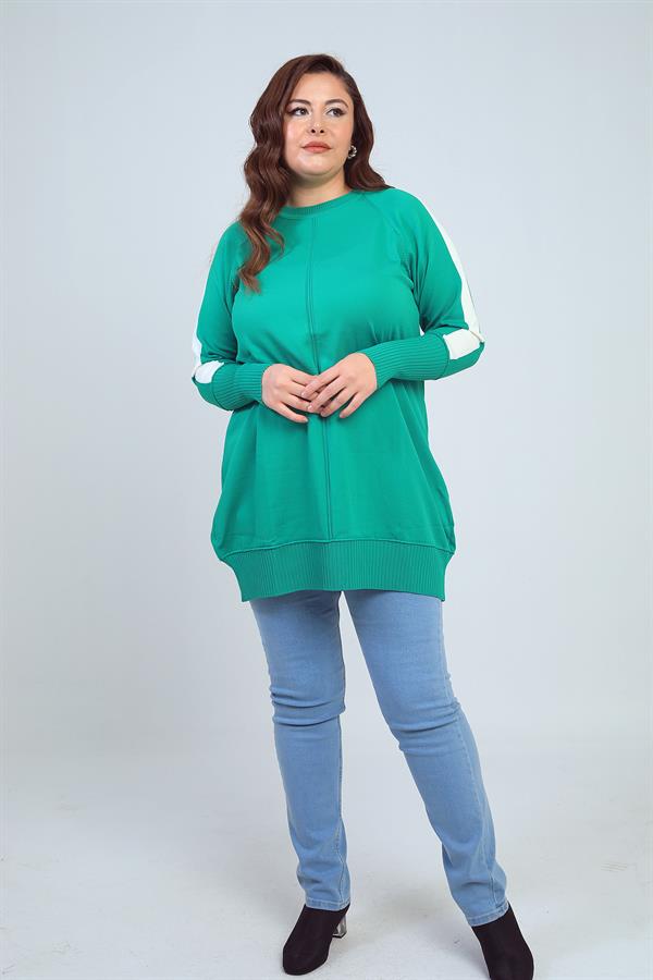 Women's Plus Size Tunic Blouse with Striped Sleeves