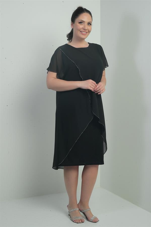 Robe pailletée en mousseline de soie et lycra pour femme, grande taille, avec détails en pierre