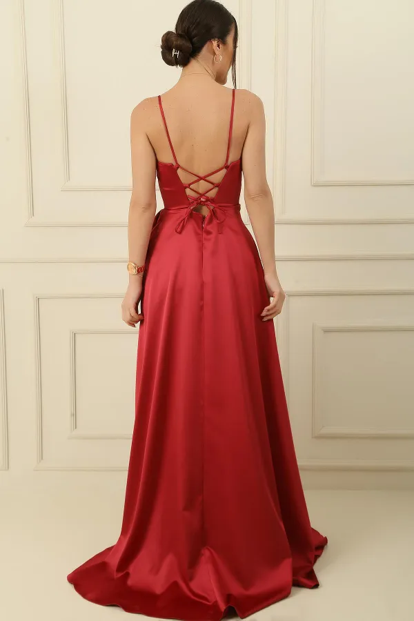 Long Satin Dress with Rope Straps and Lining