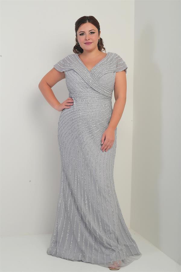 Robe sirène doublée à imprimé pierres, décolleté en V devant et dos, grandes tailles