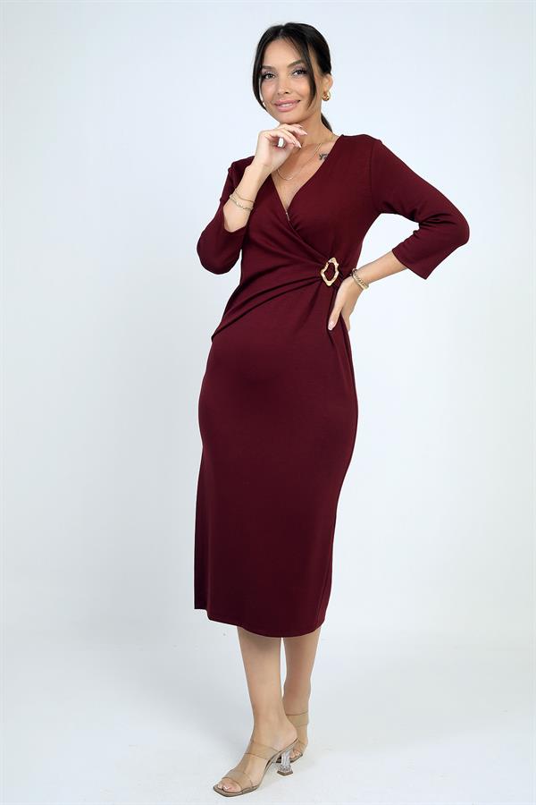 Robe midi portefeuille pour femme avec boucle et fente