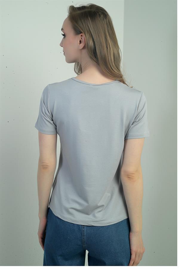 Chemisier à manches courtes et col en V pour femme avec fente