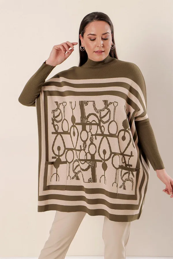 Cepli Desenli Büyük Beden Akrilik Kazak
