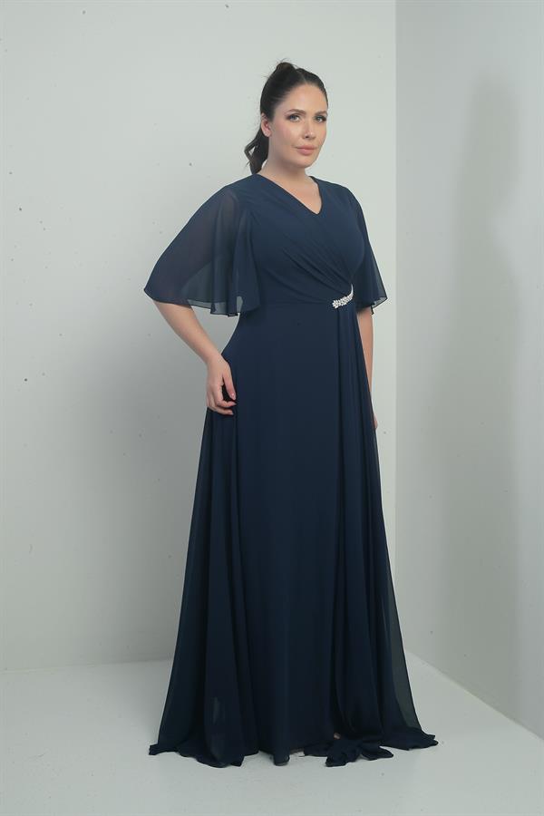 Robe longue en mousseline pour femme, grande taille, col en V, ceinture ornée de pierres, drapée et doublée