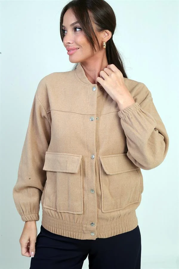 Veste bomber en cachemire à poches et taille élastique