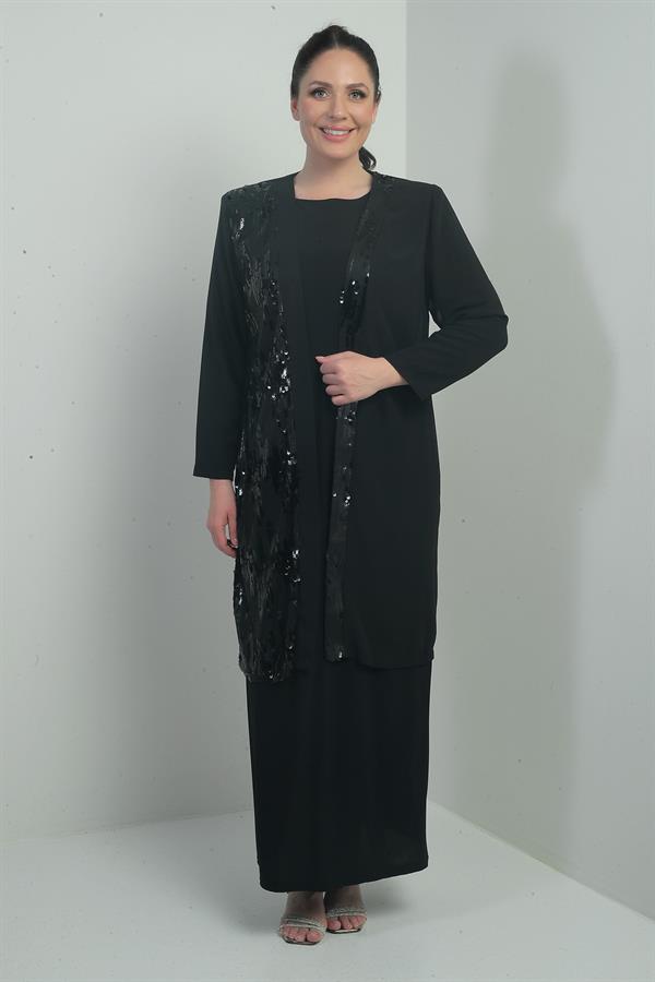 Women's Sequined Chiffon Jacket with Lined Sleeves, Sandy Long Dress, Plus Size, 2-Piece Set