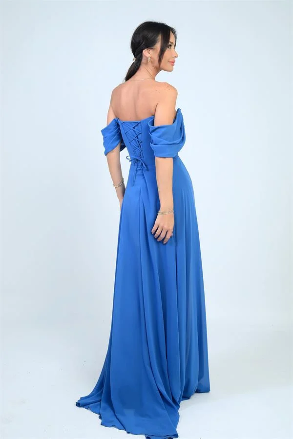 Women's Low-Sleeve Underwired Lined Cape Chiffon Long Dress