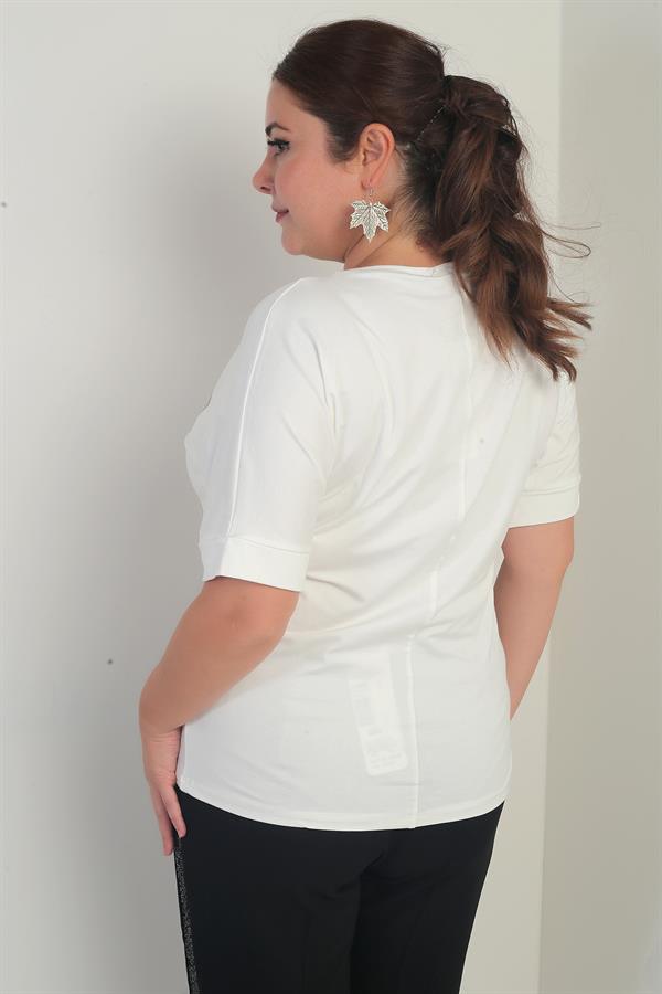 Women's Short Batwing Sleeve Plus Size Blouse with Stone Details and Rose Pattern, Lycra