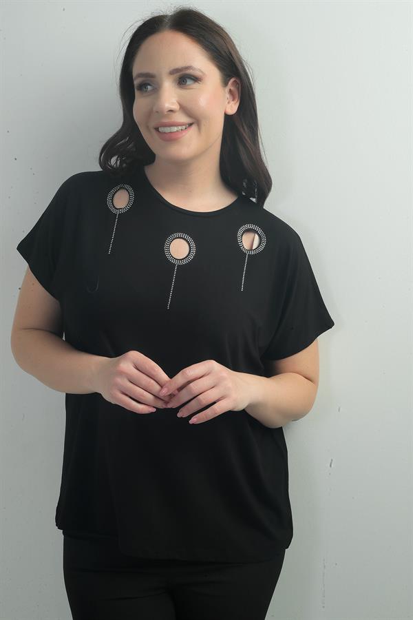 Blouse BB à imprimé pierre sur les épaules, col rond et manches chauve-souris pour femme