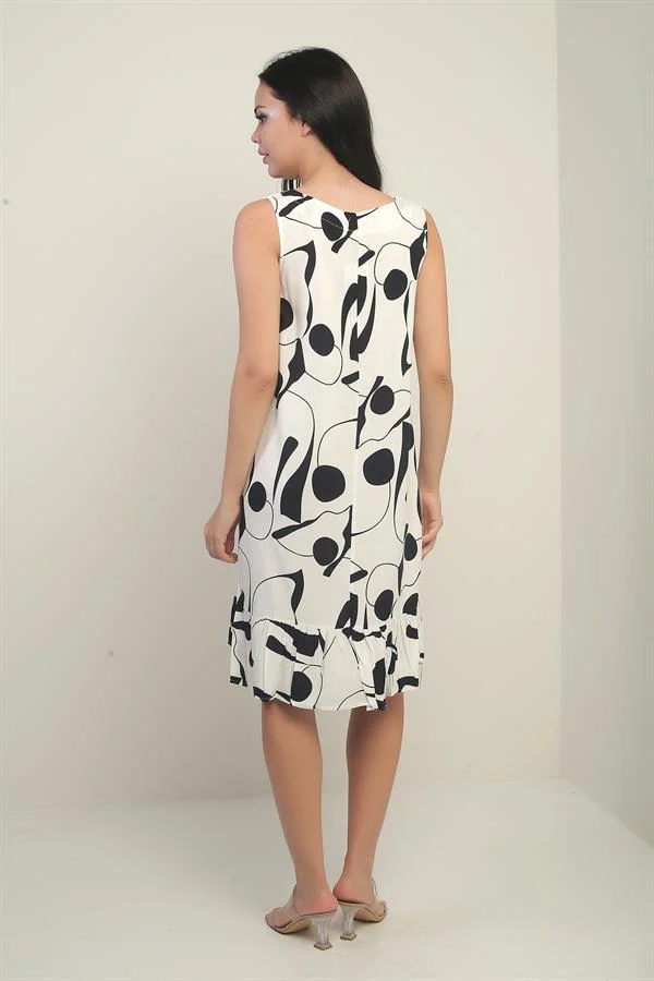 Women's V-Neck Patterned Ruffle Skirt Comfortable Fit Dress