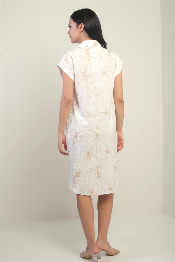 Robe-chemise à manches courtes pour femme, à cordon, avec poches et fentes latérales