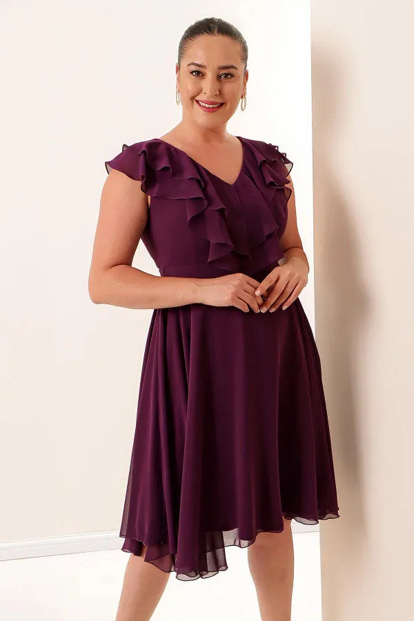Ruffle Collar Chiffon Plus Size Dress