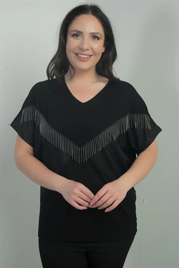 Blouse BB à col en V et manches chauve-souris avec chaîne pour femme