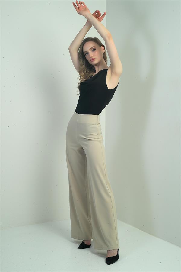 Pantalon palazzo taille haute en crêpe scuba pour femme