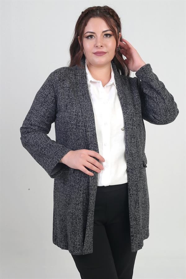 Kadın Şal Yaka Karyağdı Büyük Beden Kaşe Ceket