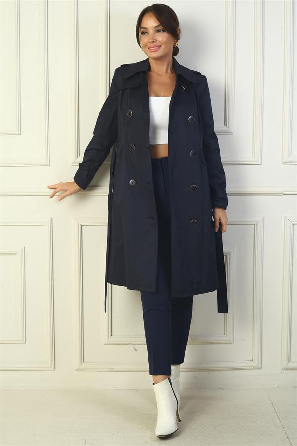 Manteau pour femme à boutons, ceinture et poches