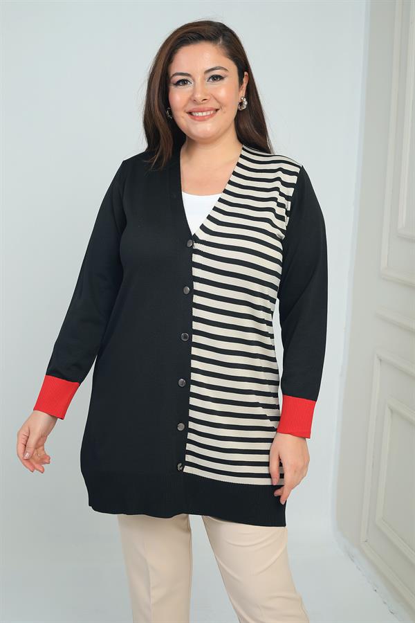 Gilet long grande taille à rayures horizontales sur une seule face pour femme