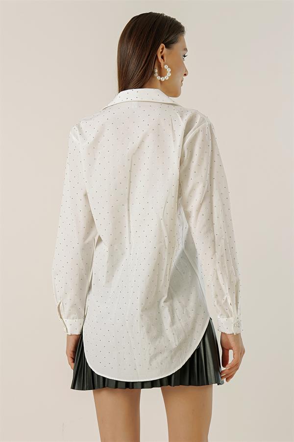 Mini Zımbalı Uzun Kollu Koton Gömlek