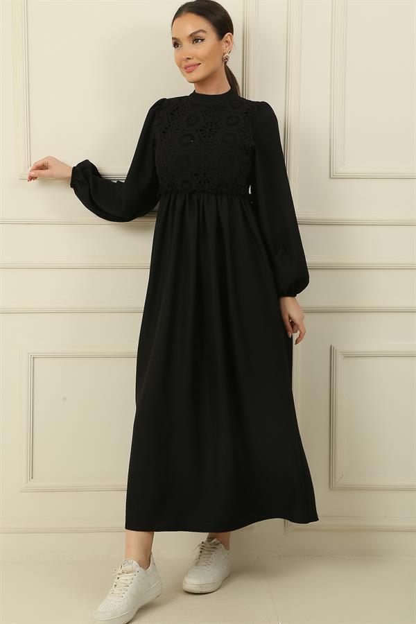 Lace Linen Effect Long Dress
