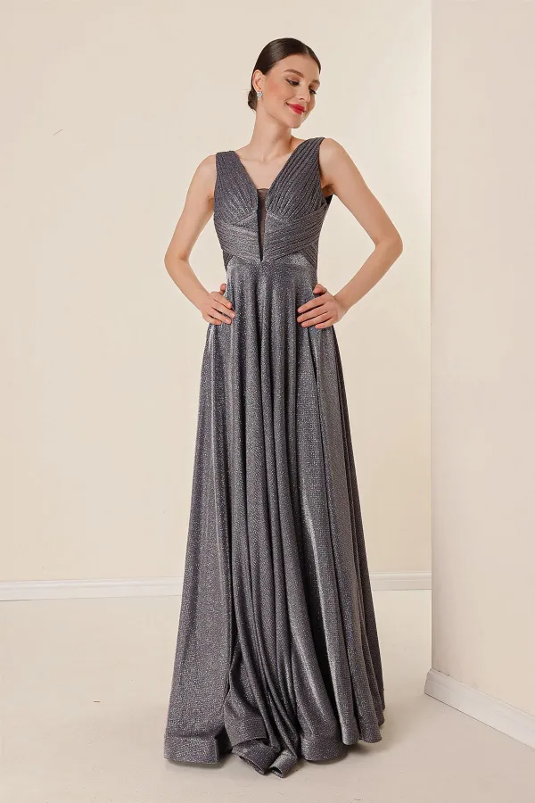 Thick Straps Lined Mini Plaid Wide Body Glittery Long Dress