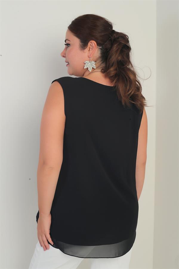 Kadın Üstü Şifon Kolsuz Büyük Beden Bluz